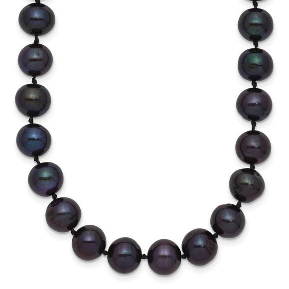 14k Yellow Gold 7-8mm Black Near Round Freshwater Cultured Pearl Necklace